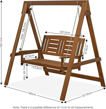 Furinno Tioman Hardwood Patio / Garden / Outdoor 4ft Porch Swing, 2 Seater with Stand, Natural
