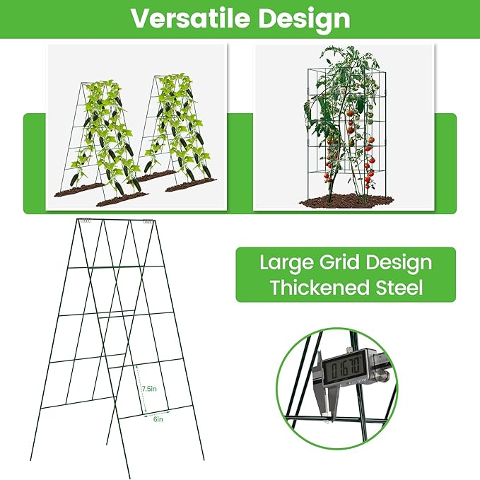 Foldable Cucumber Trellis - 4 Pack, A-Frame Garden Trellis 46" L X 18" W, Steel Climbing Plants Support Raised Bed Trellis with Twist Ties & Plant Bags for Climbing Plants Outdoor