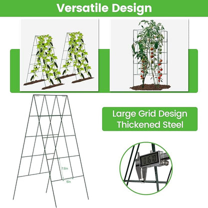 Foldable Cucumber Trellis - 2 Pack, A-Frame Garden Trellis 46" L X 18" W, Steel Climbing Plants Support Raised Bed Trellis with Twist Ties & Plant Bags for Climbing Plants Outdoor