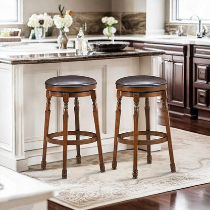 ERGOMASTER 29 Inch Swivel Bar Stools Set of 2, Rubber Wood, Brown