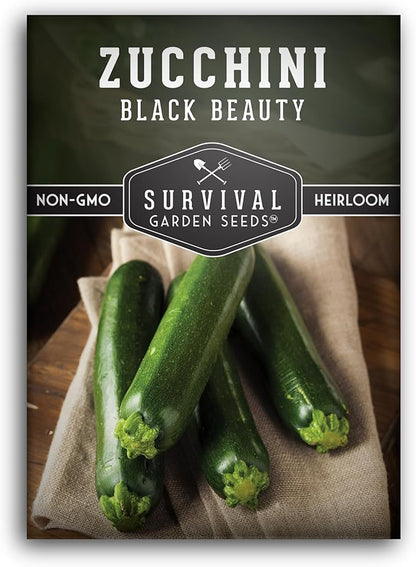 Black Beauty Zucchini Seeds for Planting - Heirloom Summer Squash Variety for Vegetable Garden Growing - High Yield Dark Green Zucchinis - Survival Garden Seeds (1 Pack)
