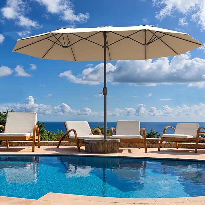 Outdoor Patio Umbrella, Table Umbrella with Push Button Tilt and Crank, 8 Ribs Market Umbrella