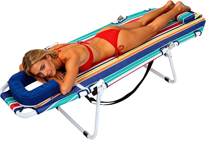 MOPHOTO Tanning Chair, 5-Position Sunbathing Lounge Chair with Face Hole, Folding Chaise Lounger for Pool Beach Patio