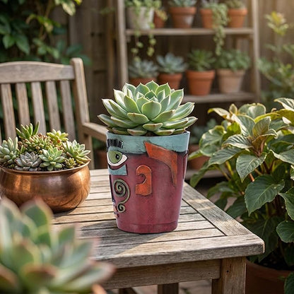 Colorful Face Planters Pots Head with Drainage Resin Large Decorative Plant Pots, Unique Planters for Indoor Plants and Outdoor Patio Flower Pot Funny Garden Succulents Pot