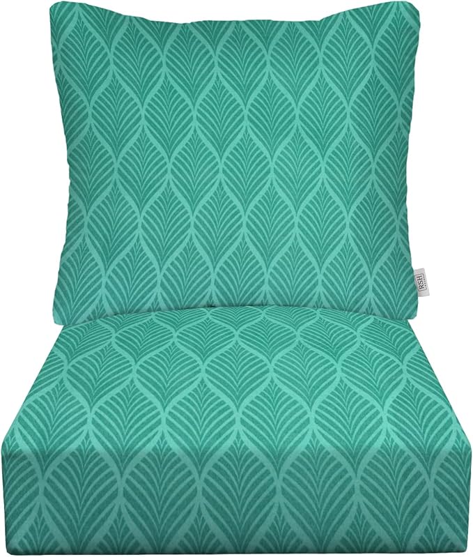 RSH DECOR: Deep Seating Chair Cushion with Pillow Back | 24” x 24” Seat | All-Weather Spun Fabric | Outdoor Cushion Set for Patio Furniture | Fenbrook Teal