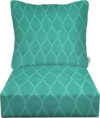 RSH DECOR: Deep Seating Chair Cushion with Pillow Back | 24” x 24” Seat | All-Weather Spun Fabric | Outdoor Cushion Set for Patio Furniture | Fenbrook Teal