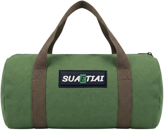 14 Inch Small Tool Bags for Men, Wide Mouth Zipper Storage Bag, Large Capacity Canvas Tool Tote Bag, Portable Multi-Function Tool bag for Storage Wrenches, Screwdrivers, Repair Tools (Green)
