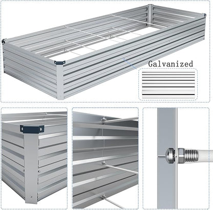 10×3×1FT(2PCS) Galvanized Raised Garden Bed Kit Metal Planter Boxes,Large Outdoor Planters Garden for Planting Vegetables,Flowers,Herbs -Silver