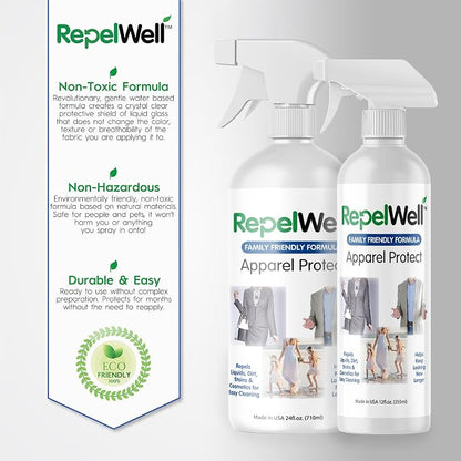 RepelWell Apparel Protect (12oz) Stain & Water Repellent Spray – Non-Toxic, Eco-Friendly, Pet-Safe Sprays for Clothing & More