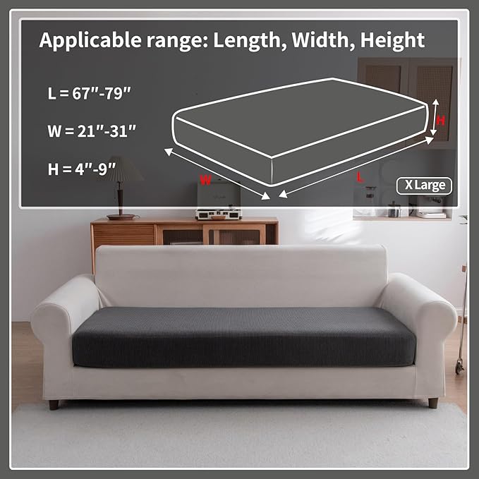OHSIO Sectional Couch Covers, Wear Resistant Stretch Sofa Covers Washable Soft Couch Cushion Covers Anti Slip Furniture Protector Sofa Slipcovers for Pets (1 Piece Oversized Sofa Cushion, Dark Gray)
