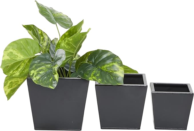 CosmoLiving by Cosmopolitan Metal Indoor Outdoor Planter, Set of 3 7", 6", 5"H, Dark Gray