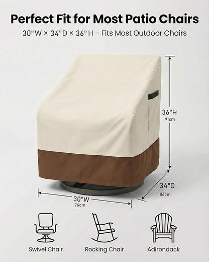 Outdoor Waterproof Patio Chair Covers, 30W x 34D x 36H inches Weather Resistant Furniture Cover Heavy Duty 600D Oxford 2-Pack, Beige and Brown