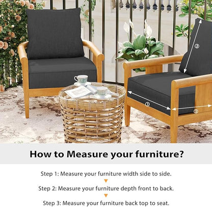Sundale Outdoor Olefin Deep Seat Cushion, Patio Chair Cushion and Pillow, Water-Resistant Sectional Sofa Pad with Straps Dark Gray, 24 x 24 x 6 Inches