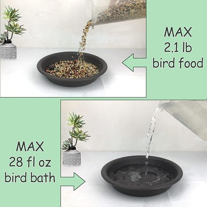 2 Bird Feeders Tree Mounted with Heavy Duty Sturdy Steel, 9.15” in Diameter×1.53" Deep Dark Brown Bird Bath Tray,Installed on Wooden Fences, Trees, Deck,Indoor and Outdoor Walls