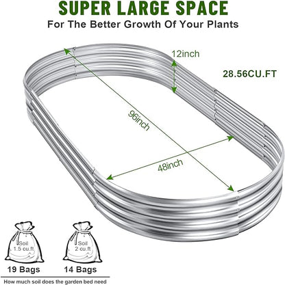 Land Guard 8×4×1 ft Galvanized Raised Garden Bed Kit，Raised Garden Boxes Outdoor, Oval Metal Raised Garden Beds for Vegetables……
