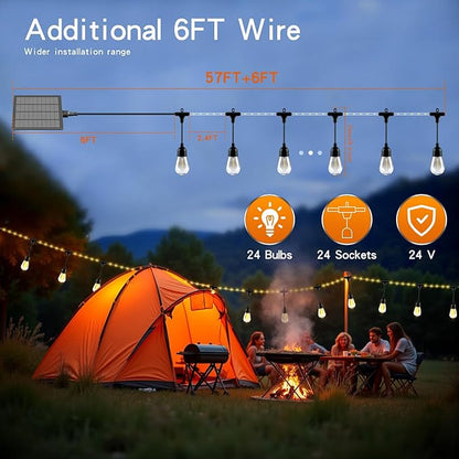 63FT Solar String Lights Outdoor Waterproof with USB Port & Remote Control Solar Patio Lights Long Last for 20+Hrs Dimmable Solar Power LED Shatterproof Bulbs solar lights for Camping Backyard Garden