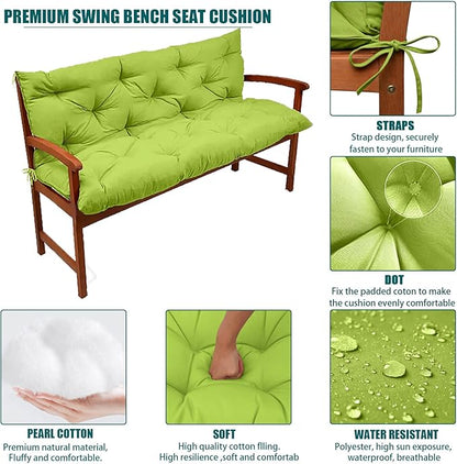 Swing Replacement Seat Cushions, 2-3 Seater Bench Cushions for Outdoor Furnitur with Backrest, Garden Recliner Seat Cushions Waterproof Sofa Pads (Tender Green, 40x40in)