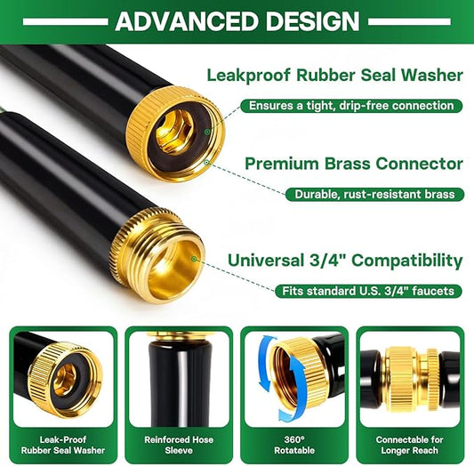 Garden Hose 100 ft Flexible Non-Expandable Water Hose Kink-Free Ultra Lightweight Leak-Proof Durable Portable Wear-Resistant Hoses Pipe with 3/4" Brass Fittings for Outdoor Yard Lawn Car Wash