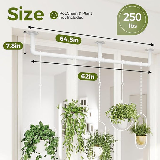 Bamworld Window Plant Hanger Indoor 63in 2PCS Hanging Planters for Indoor Plants Hanging Plants Holder Hanging Rod Window Plant Shelves Wall Planters Pot/Chain/Plant Not Included (White)