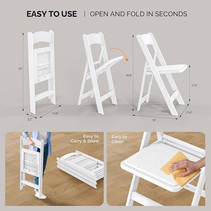 VINGLI Resin Folding Chairs with Cushion, Foldable Plastic Chair with Comfortable Padded Seats, Perfect for Event Party Indoor Outdoor, White, 1 PC