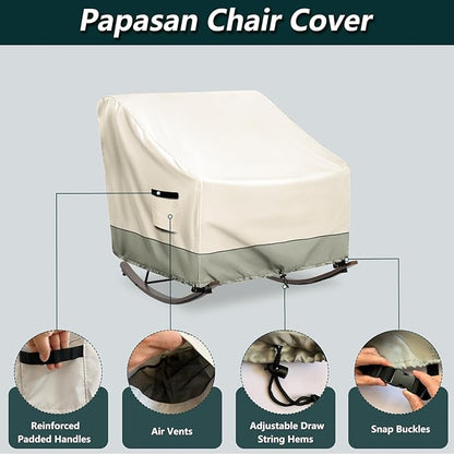 Outdoor Rocking Chair, Indoor Heavy Duty Waterproof Papasan Rocking Chair Cover with Split Zipper,Easy to use,White&Grayish Green