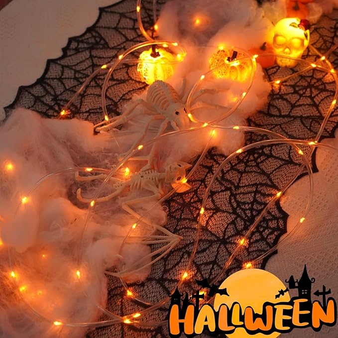 YEGUO Orange Lights for Tanksgiving, 2 Pack Each 33ft 100 LED Rope Lights Outdoor, 8 Modes Fairy Lights in Clear Thin Tube for Fall Autumn Thanksgiving Halloween