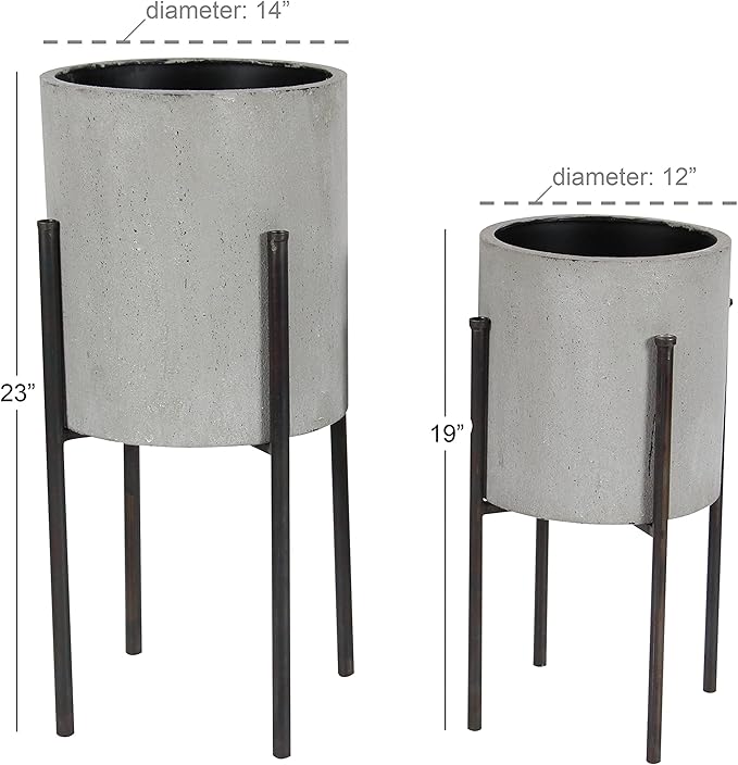 Deco 79 Metal Indoor Outdoor Planter Textured Exterior Large Planter Pot, Set of 2 Planters 19", 23"H, Light Gray