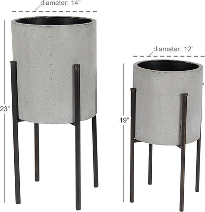 Deco 79 Metal Indoor Outdoor Planter Textured Exterior Large Planter Pot, Set of 2 Planters 19", 23"H, Light Gray