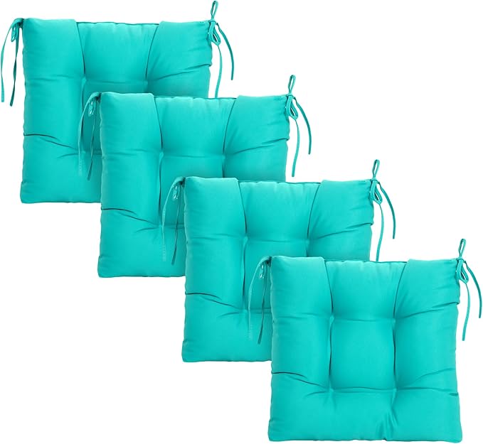 ARTPLAN Outdoor Chair Cushions,Set of 4,19"x19"x4" Patio Seat Pad Cushions with Ties,Wicker Tufed Outdoor Cushions for Patio Furniture,Lake Blue