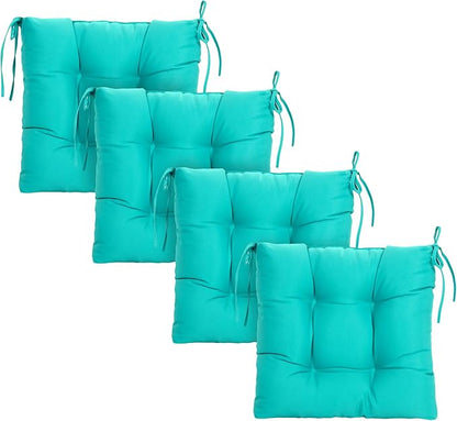 ARTPLAN Outdoor Chair Cushions,Set of 4,19"x19"x4" Patio Seat Pad Cushions with Ties,Wicker Tufed Outdoor Cushions for Patio Furniture,Lake Blue
