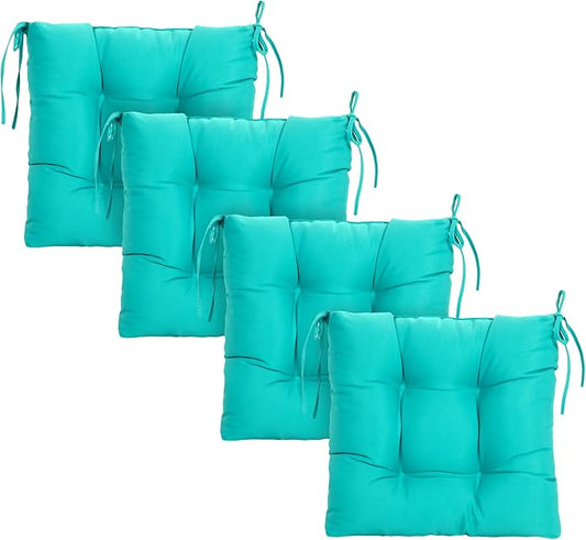 ARTPLAN Outdoor Chair Cushions,Set of 4,19"x19"x4" Patio Seat Pad Cushions with Ties,Wicker Tufed Outdoor Cushions for Patio Furniture,Lake Blue