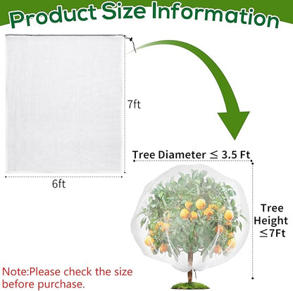 Fruit Tree Netting with Drawstring, 7 x 6ft Ultra-Fine Mesh Garden Insect & Bird Protection Cover, Breathable Reusable Tree Netting for Citrus, Apple, Peach & Shrubs
