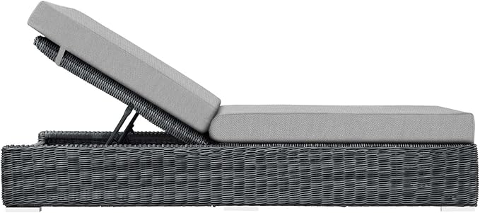 Modway Summon Wicker Rattan Aluminum Outdoor Patio Poolside Chaise Lounge Chair with Sunbrella® Fabric Cushions in Canvas Gray