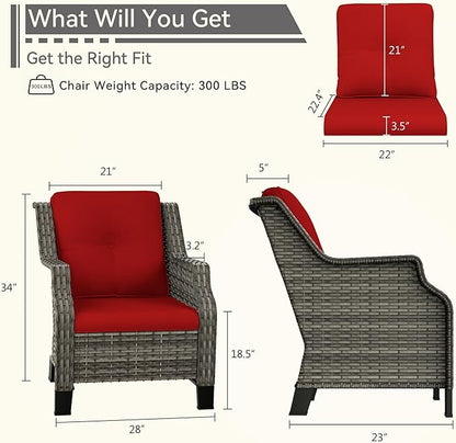 Patio Chairs Set of 2 Rattan Chair Patio Furniture Set with Thick Cushions and All-Weather PE Wicker for Garden, Patio and Porch, Red