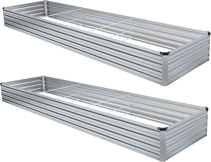 Meberam 2 Pack 12x2x1FT Galvanized Raised Garden Beds Kit Outdoor Metal Gardening Planter Box for Vegetable Elevated Flower Herbs,Silver