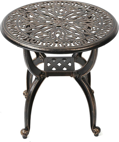 C/G patio casa C/G Cast Aluminum Side Table,Decorative Outdoor End Table, Ornate Floral Pattern (Round, Copper)