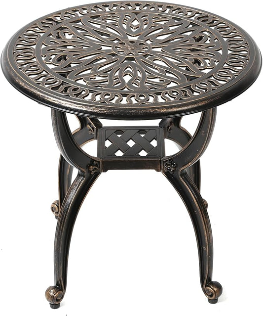 C/G patio casa C/G Cast Aluminum Side Table,Decorative Outdoor End Table, Ornate Floral Pattern (Round, Copper)