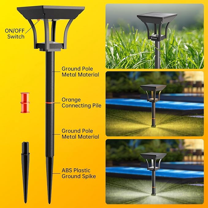Solar Pathway Lights Outdoor, IP65 Waterproof Bright Solar Outdoor Lights, LED Solar Garden Lights Landscape Lighting for Walkway Lawn Patio Backyard (2 Pack, Warm & Cold White)