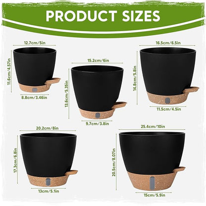 Self-Watering Pots for Indoor Plants with Visible Water Window,5/6/6.5/8/10 Inch Outdoor Flower Pots with Drainage Holes & Reservoir for Patio, Home Decor (Black)