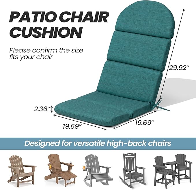 Crestlive 50x19.6 Inch Adirondack Chair Cushion, Water Repellent, Fade Resistant, High Back Outdoor Rocking Chair Cushion for Patio, Malachite