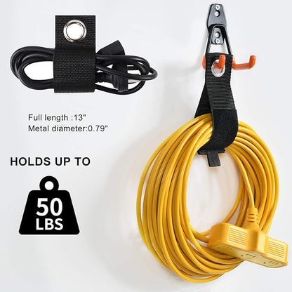 AOBEN 24PCS Garage Hooks, Heavy Duty Double Garage Hanger Organizer Wall Mount Iron Anti-Slip Garage Storage Hooks for Ladder, Power Tool,Bike,Ropes（23 Hooks & 1 hoder Strap-Orange