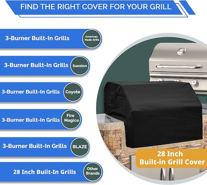 Covers & All Built-in Grill Cover for Outdoor Grill – Heavy Duty 12 oz Waterproof Built-in BBQ Grill Cover, PVC-Coated Polyester with Elastic Hem for Snug Fit (42 x 28 x 14 inches, Black)
