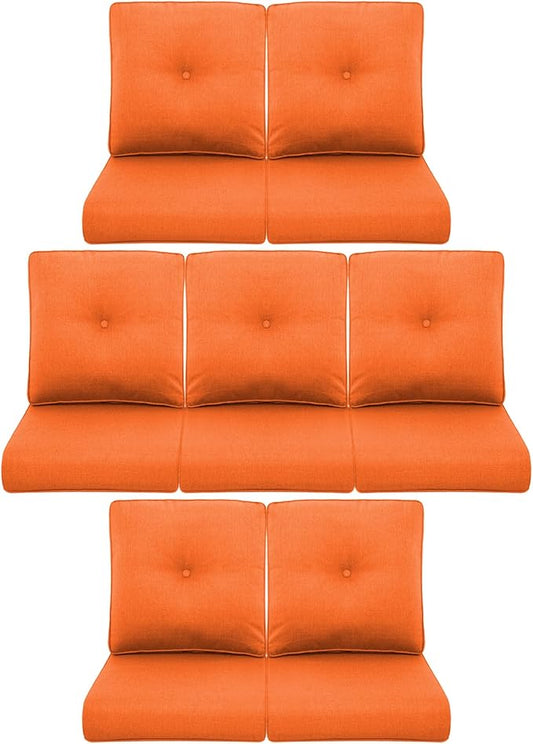 7-Piece Outdoor Patio Cushion Set - Fade & Water Resistant with Removable Olefin Cover, 22x24x4 Inch Memory Foam Cushions for Wicker Sectional Sof - Orange/Buckle