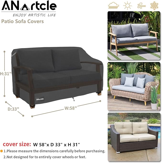 2-Seater Patio Loveseat Cover,58W x 32.5D x 31H Inches Outdoor Couch Cover,100% Waterproof Heavy Duty Patio Sofa Covers,Patio Furniture Covers,Black