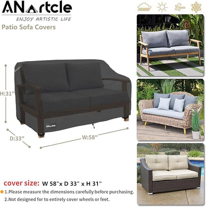 2-Seater Patio Loveseat Cover,58W x 32.5D x 31H Inches Outdoor Couch Cover,100% Waterproof Heavy Duty Patio Sofa Covers,Patio Furniture Covers,Black