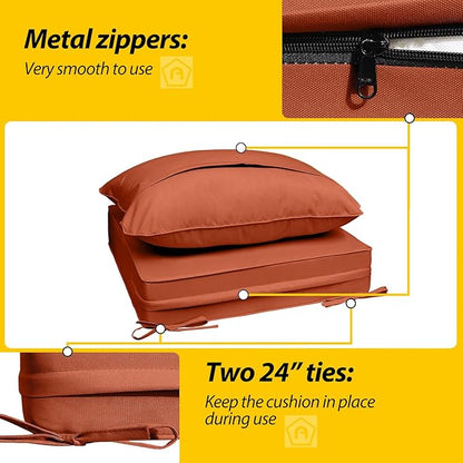 AAAAAcessories Outdoor Seat Cushions for Chairs, Fade-Resistant, Waterproof Patio Furniture Replacement Cushions, 24" x 24" x 5" + 24" x 19", Rust