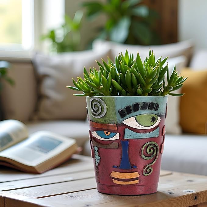 XMGZQ Abstract Cubism Face Planter,Pop Art Sculpture & Vase Decor,Unique Picasso Style Flower Pot,for 4-6 Inch Succulents & Houseplants,Drainage Hole Included,Statement Gift (Modern)