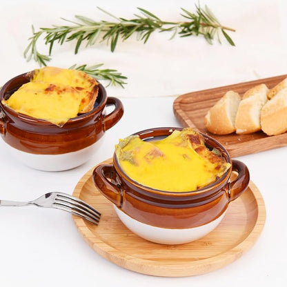 Vumdua Soup Bowls with Handles, 16 Oz Ceramic French Onion Soup Bowls (Brown)