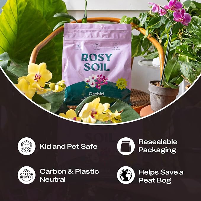 Rosy Soil Orchid Potting Mix - Biochar & Mycorrhizae Blend, Peat-Free Orchid Soil for Repotting, Phalaenopsis, Cattleya, Dendrobium - Ideal for Indoor Gardening - 4 Quarts