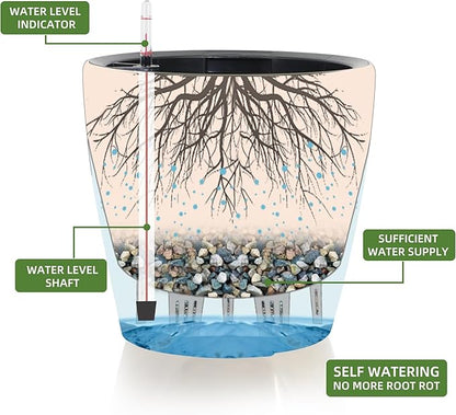 Dexceder 13x12 Self Watering Planter with Wheels Indoor Outdoor, Inner Pot Design, Thickened Large Floor Standing Flower Plant Pot with Water Level Indicator (Grayish Green Gradient)